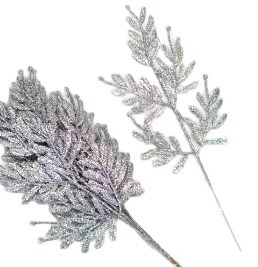Ruscus, glitter, argento, 1 pz