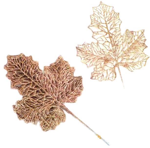 Foglia d'acero, glitter, rame, 1pz