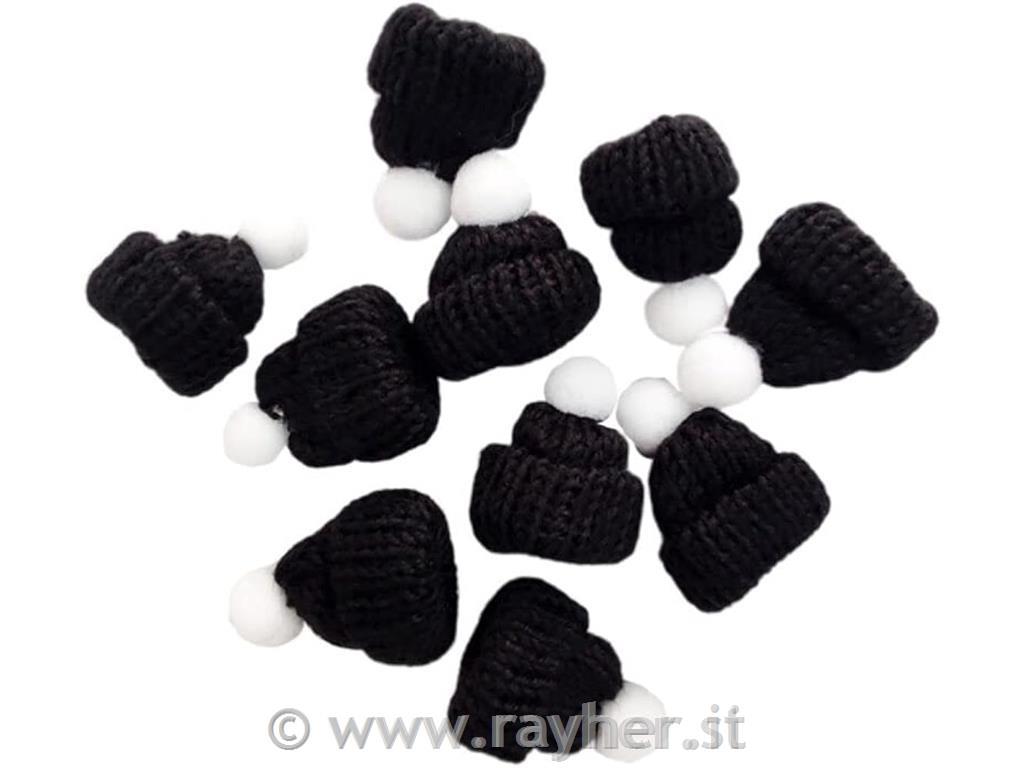 Božična kapa, mini, črne, 5cm, set 12