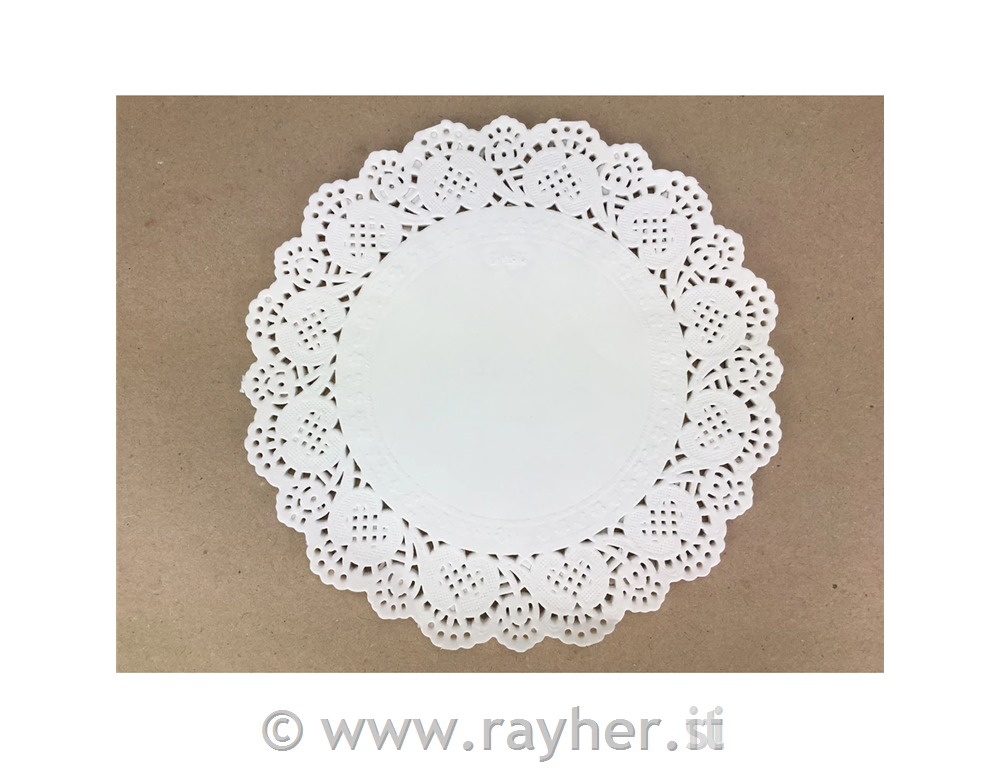 Carta pizzo tondo, 16cm, alba, 36pz