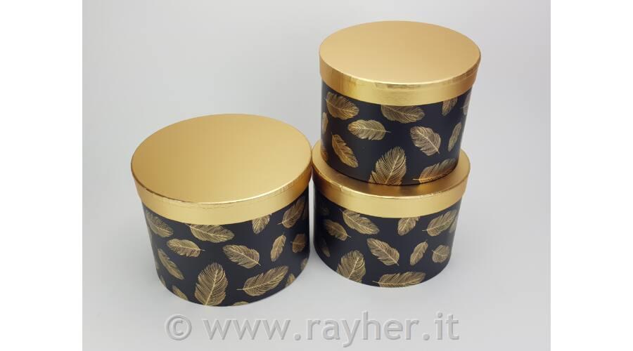 Darilna škatla Elegant Leaf črna, okrogla, S, 21x14cm, 1 kos