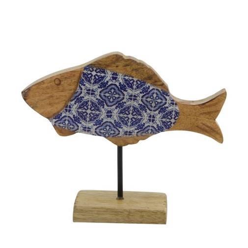Pesce in legno con decorazione blu, 17cm