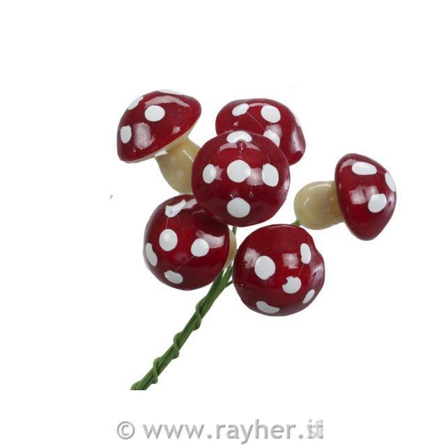 Funghi rossi su filo, set di 6, 25 mm