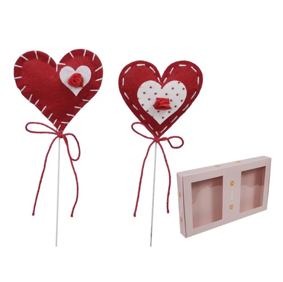 Cuore con bottone su bastoncino, 6,5x7 c