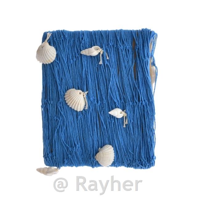 Rete da pesca blu, con conchiglie, 100x200cm
