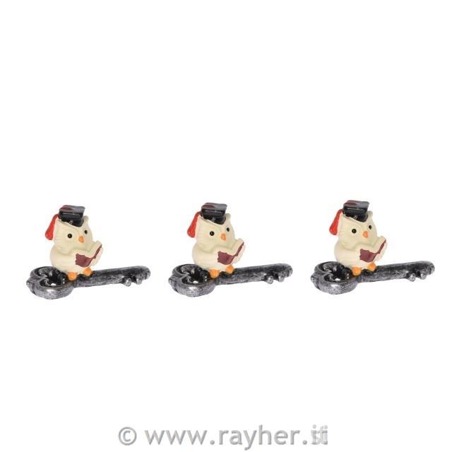 Gufo con libro su chiave, 3 pezzi