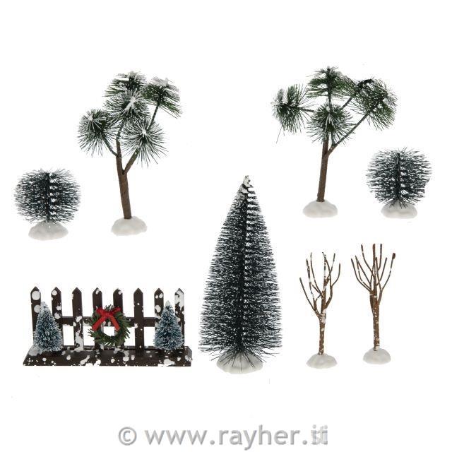 Alberi e recinto innevati, set di 8
