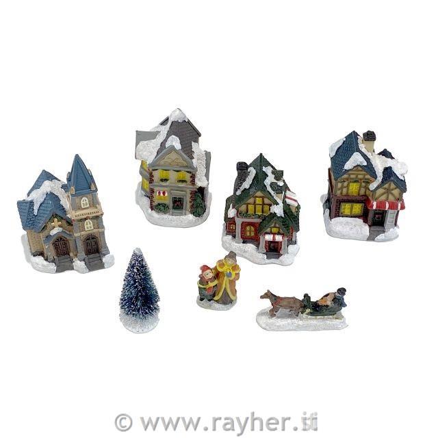 Villaggio invernale, set di 7, illuminazione a LED