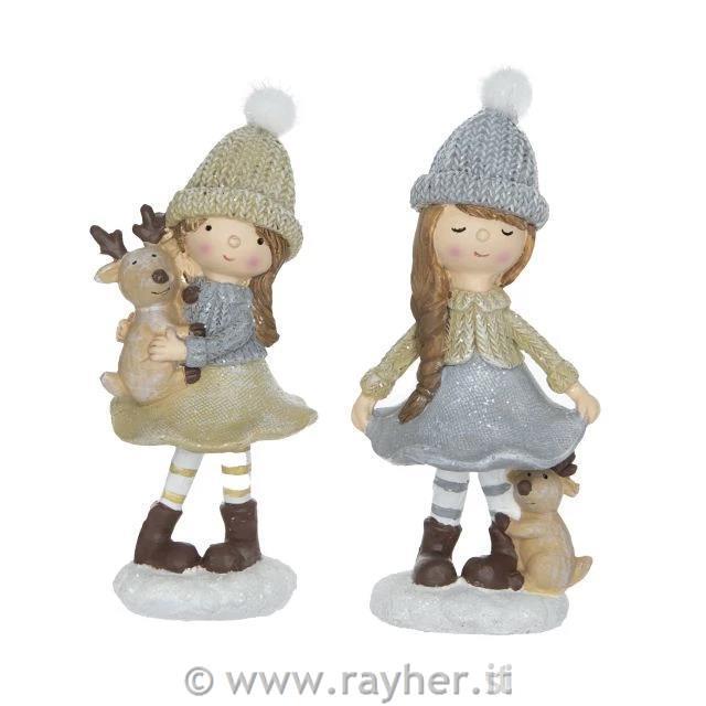 Bambina con cervo, 16cm, 1pz