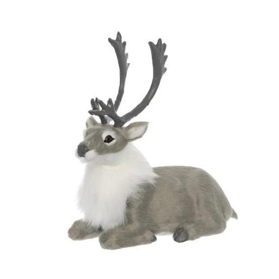 Ležeči jelen, 16 cm, siv, bel