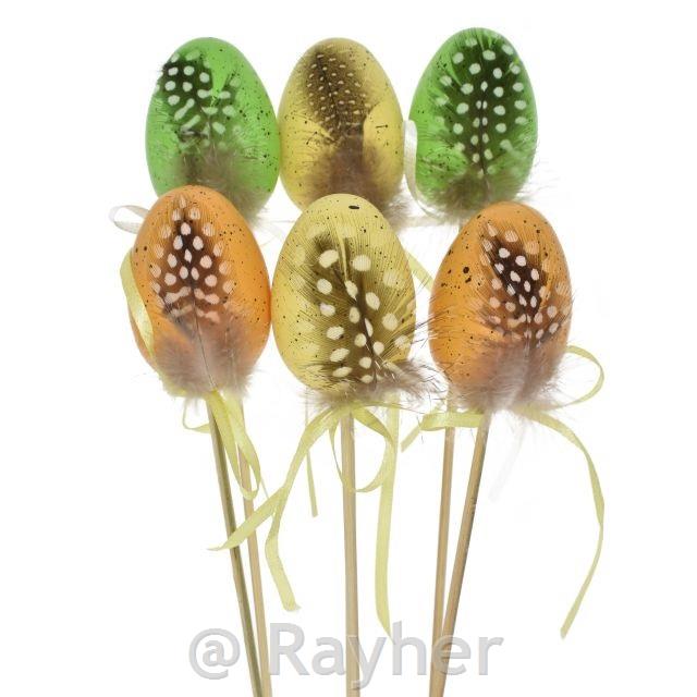 Uovo con piume su bastoncino, 1 pezzo