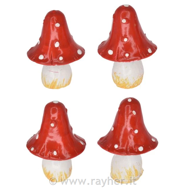 Funghi, amanita rossa, 3,8 cm, set da 4.