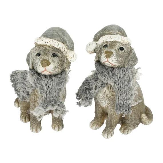 Kuža s šalom in kapo, sedeč, 7cm, 1kom