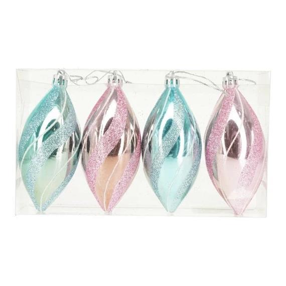 Božični okraski podolgovati, z bleščicami, set 4