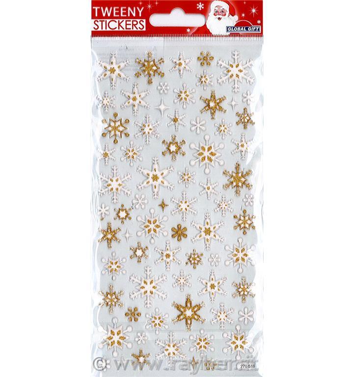 NALEPKE TWEENY 9X17.5CM 270516, Snežinke zlato-bele