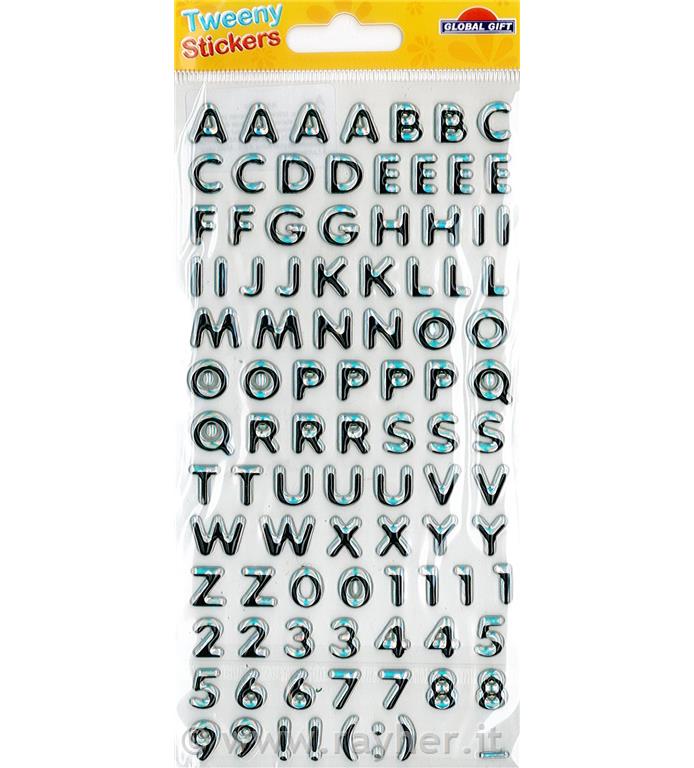 NALEPKE TWEENY 9X17.5CM 270998, SREBNO-ČRNE ČRKE IN ŠTEVILKE