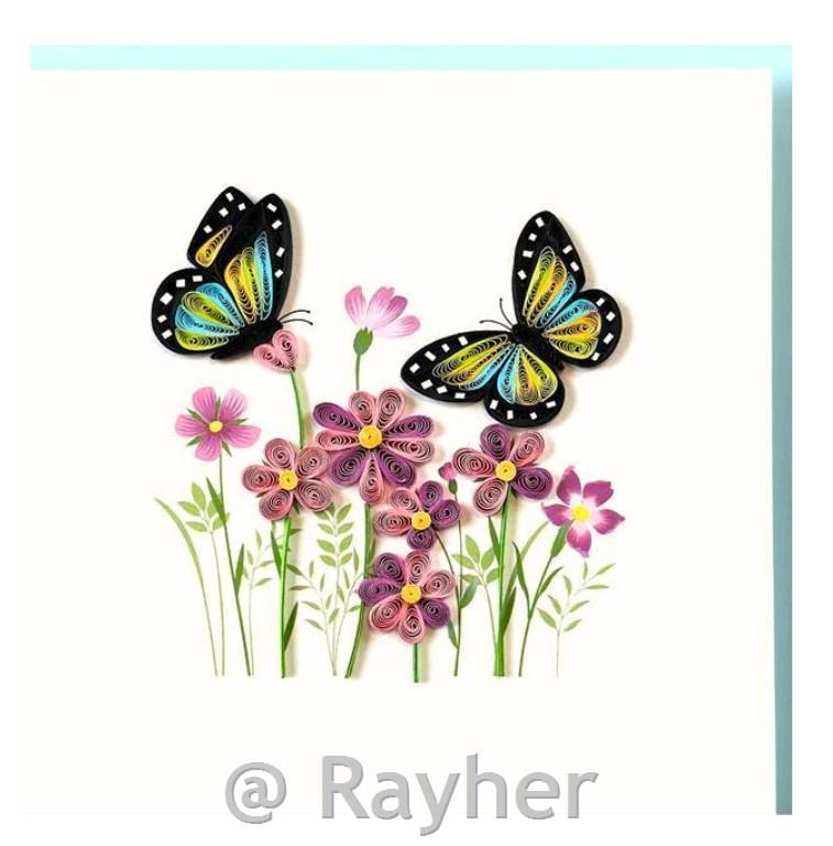 Biglietto d’auguri Petit Pétales, Farfalle e fiori+busta