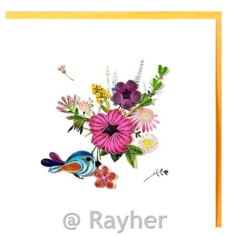 Biglietto d’auguri Petit Pétales, Uccellino con fiori+busta