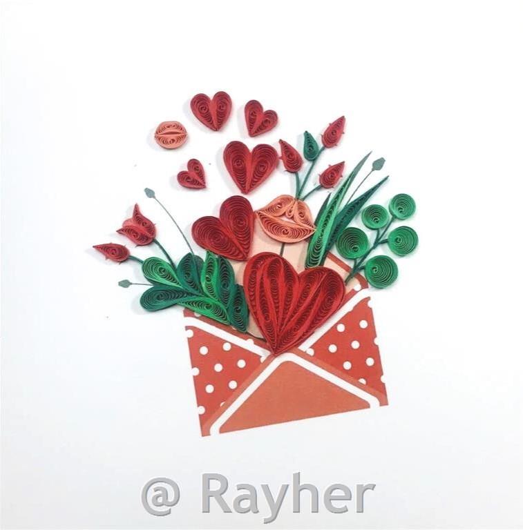 Biglietto d’auguri Petit Pétales, Lettera con cuori+busta