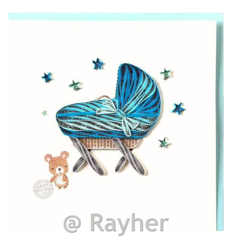 Biglietto d’auguri Petit Pétales, Culla,blu+busta