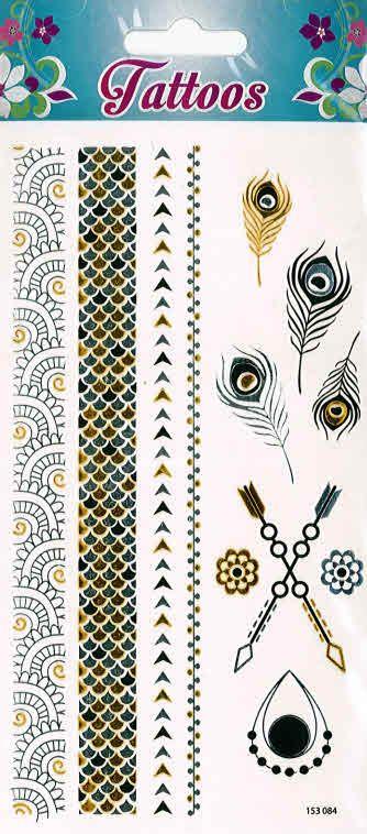 Nalepke TATOO 9 x 15 cm 153084, Ornament perje&trakovi