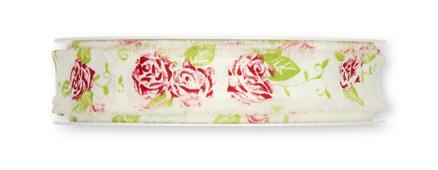 NASTRO DECO, ROSE ROSSE, BIANCO, 18MM, 1
