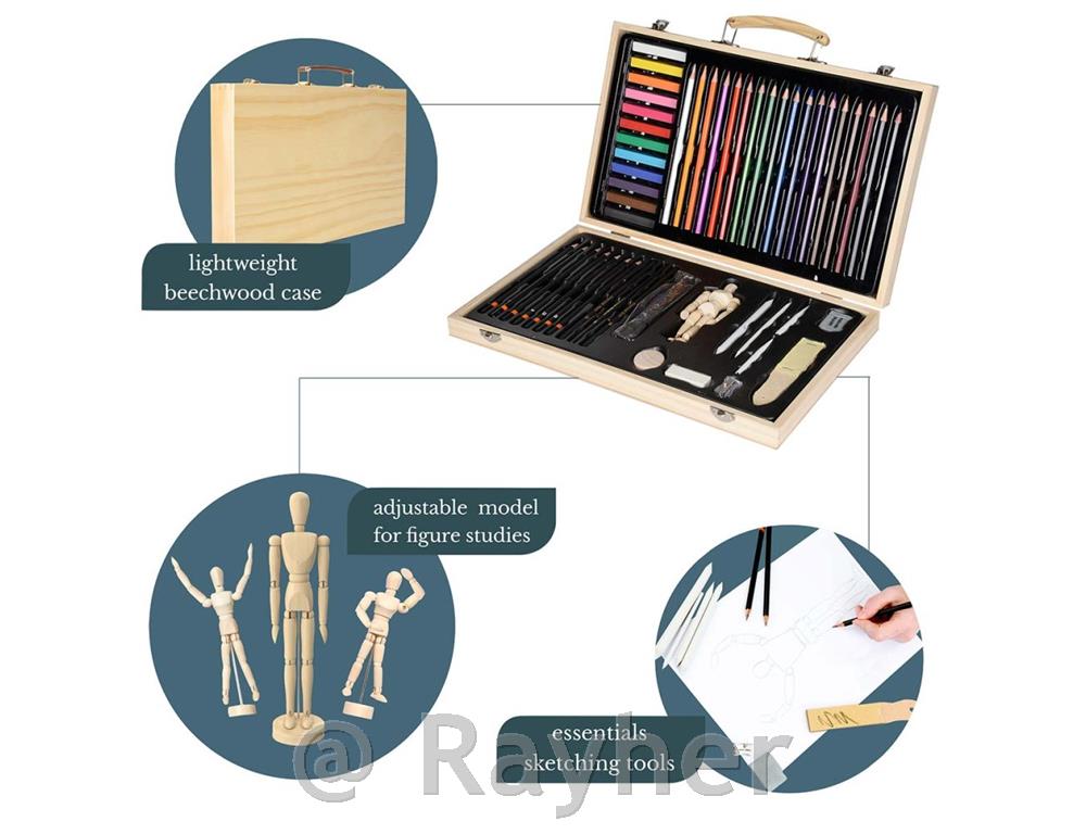 Grande set da disegno in scatola di legn