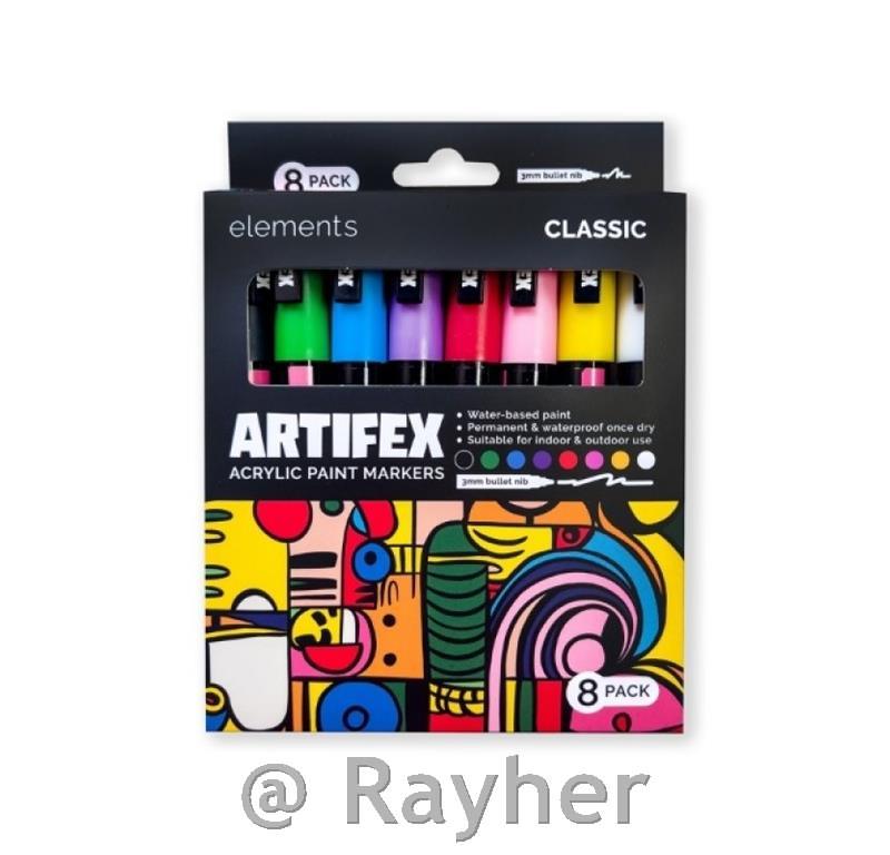 Pennarelli acrilici Elements Artifex, colori classic, set 8