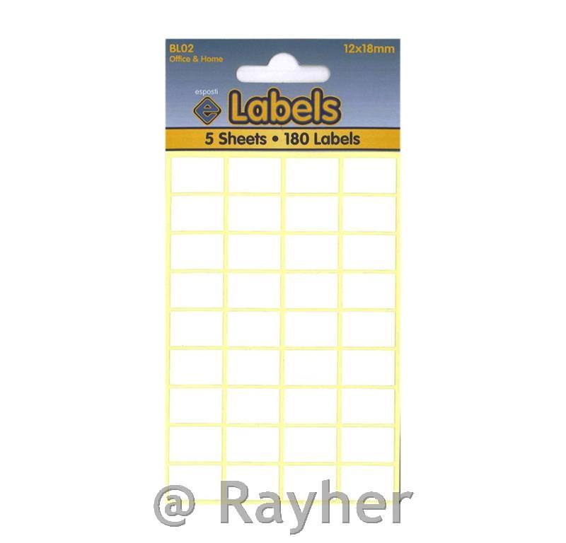 Etichette bianche 12 × 18 mm, 150 etichette, 5 fogli