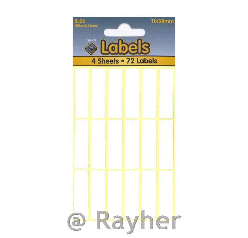 Etichette bianche 11 × 38 mm, 72 etichette, 4 fogli