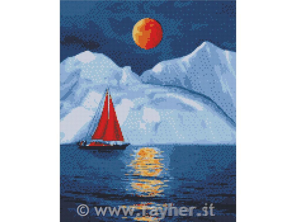 Mosaico di diamanti, Red sailboat, 40x50 cm