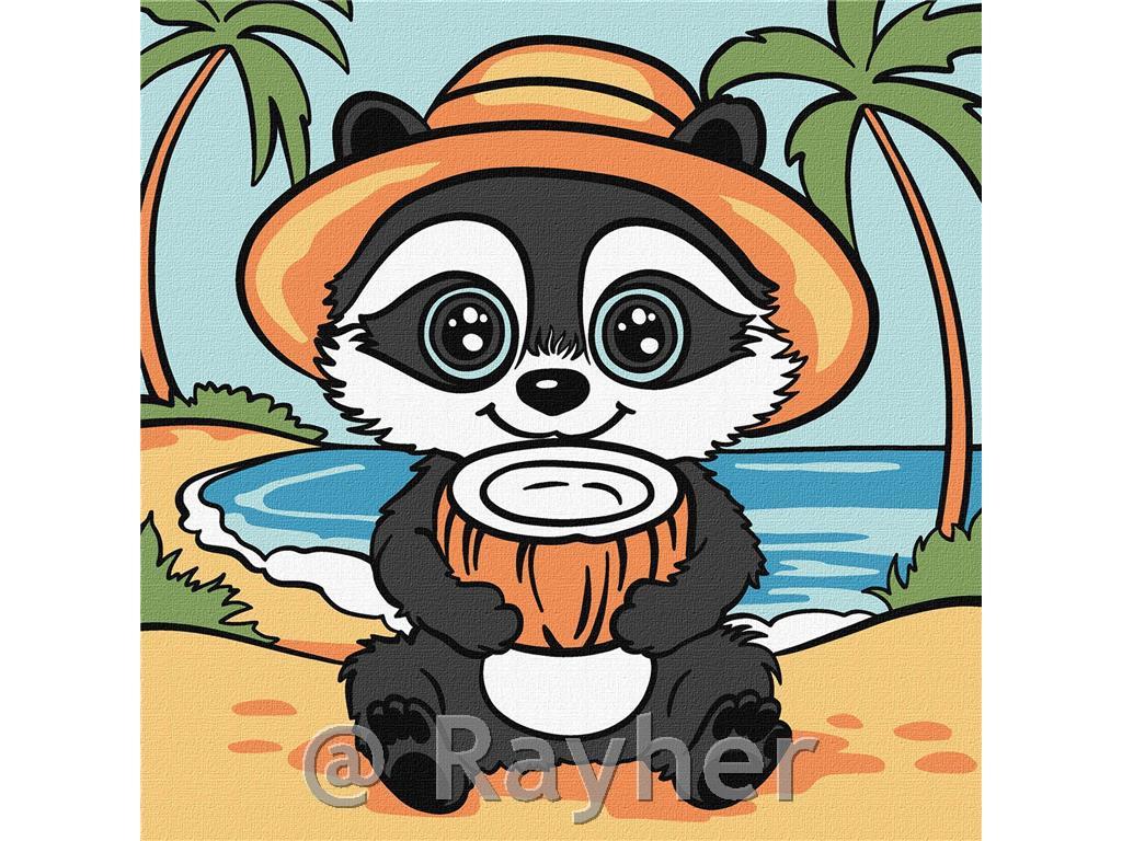 Dipingere con i numeri, Raccoon and coconut, 25x25 cm