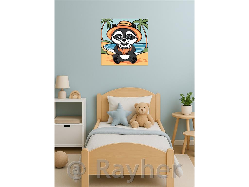 Dipingere con i numeri, Raccoon and coconut, 25x25 cm