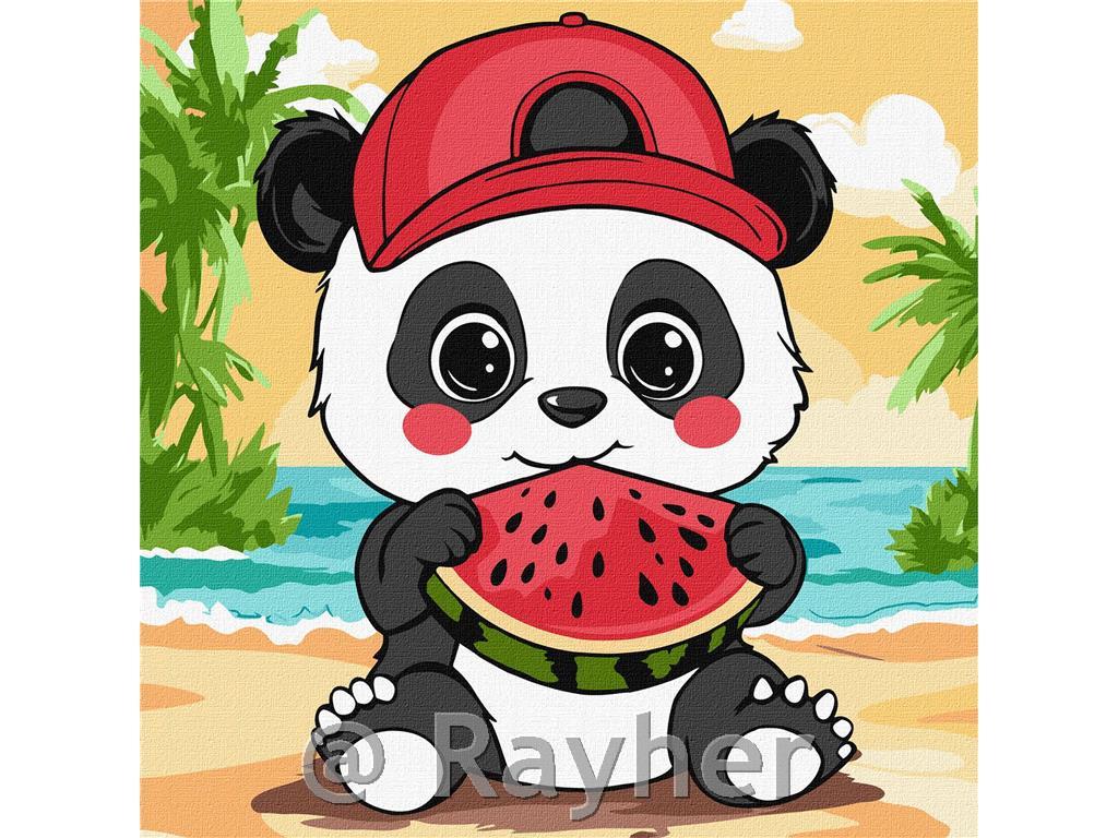 Painting by Numbers, Summer. Panda witha watermelon, 25x25 cm
