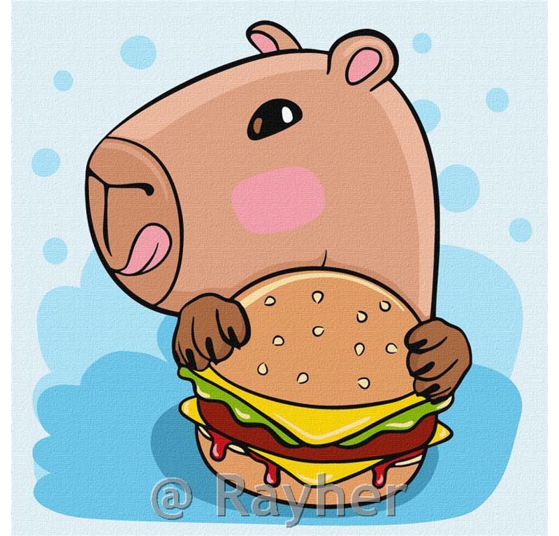 Dipingere con i numeri, Capybara and burger, 30x30 cm