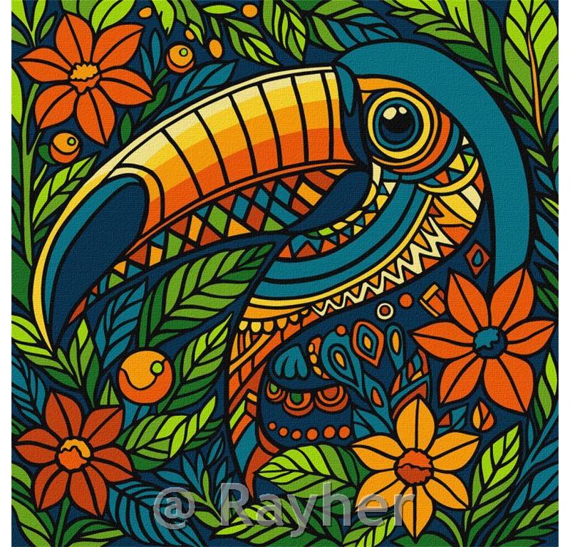 Dipingere con i numeri, Stained glass window Toucan, 30x30 cm