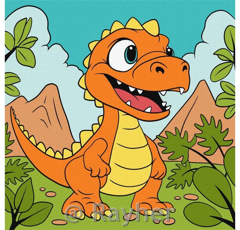 Dipingere con i numeri, Funny dinosaur,25x25 cm