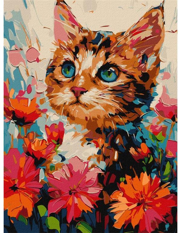 Dipingere con i numeri, A kitty in flowers, 30x40 cm