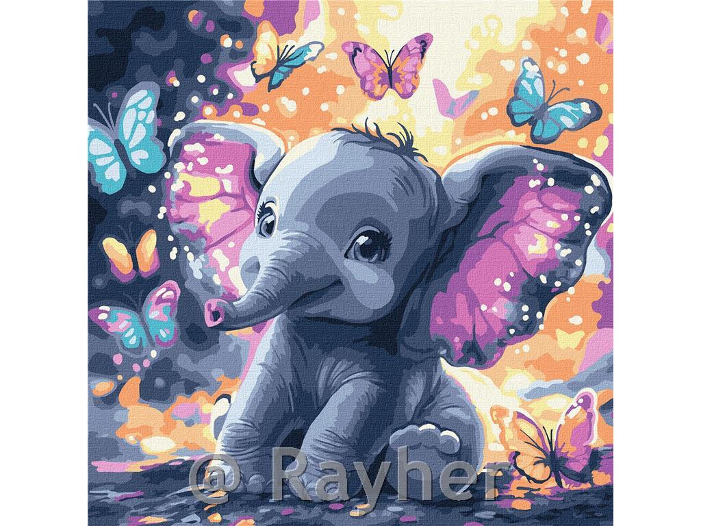 Dipingere con i numeri, A carefree elephant, con colori metallici, 30x30 cm