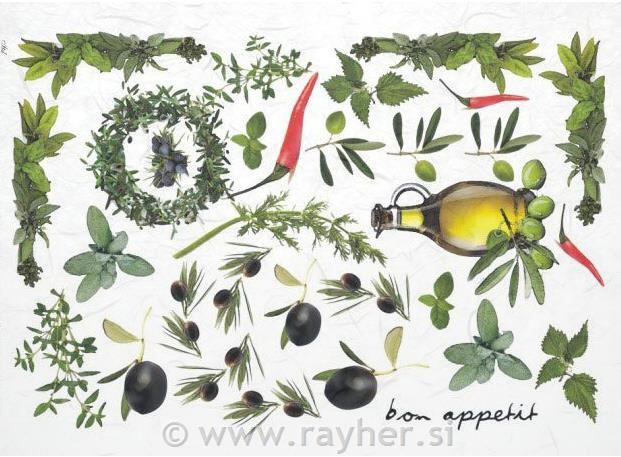 DECOUPAGE PAPIR RIŽEV A4,OLIVE, CHILI