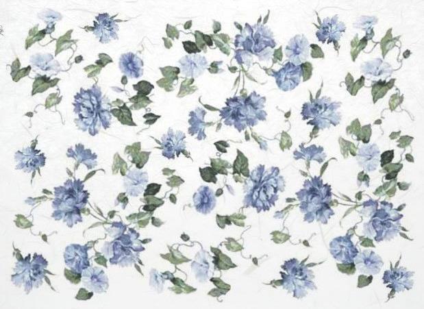 DECOUPAGE PAPIR RIŽEV A4, MODRE CVETLICE