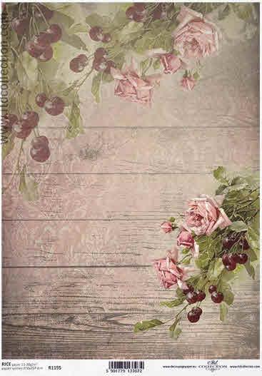 DECOUPAGE PAPIR RIŽEV A4,VRTNICE&ČEŠNJE