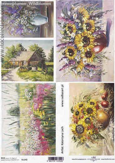 CARTA DI RISO PER DECOUPAGE A4,GIRASOLI