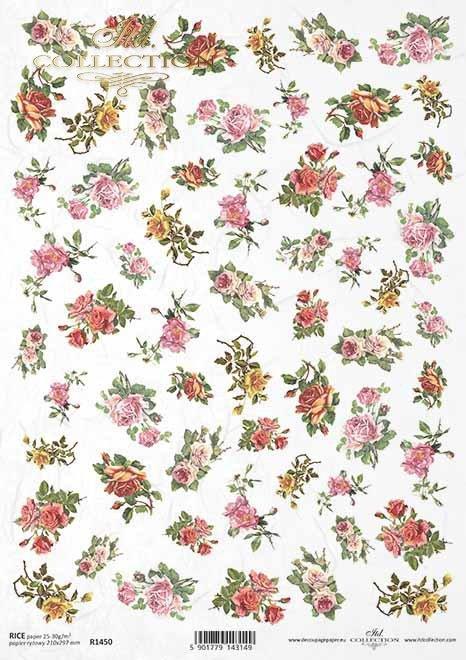 CARTA DI RISO PER DECOUPAGE A4, ROSE