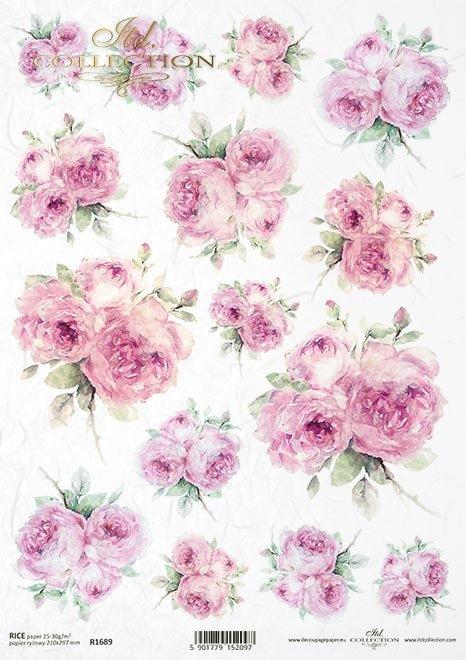 Decoupage papir, rižev A4, Rozne vrtnice