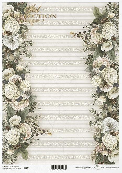 Decoupage papir, rižev A4, Nostalgija, vrtnice