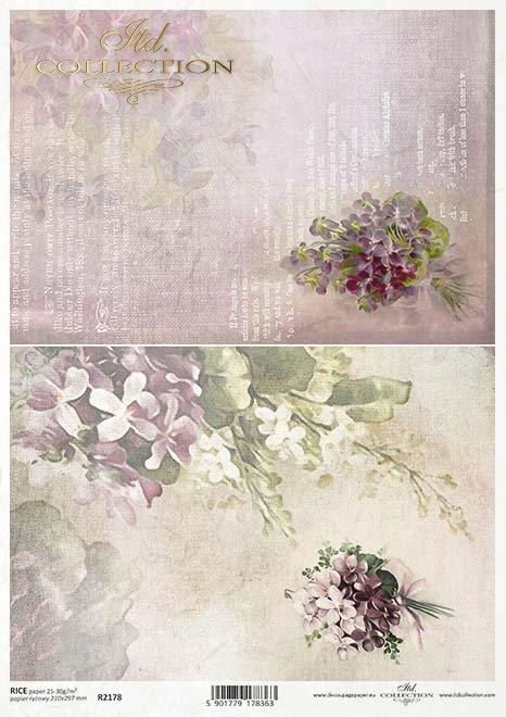 Decoupage papir, rižev A4, Vijolice 1