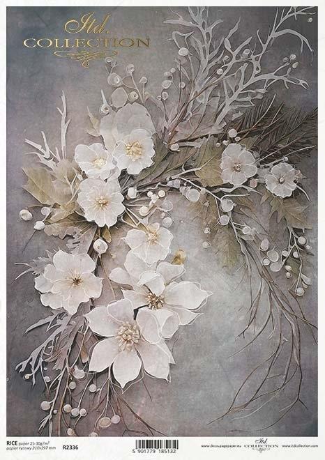 CARTA DI RISO PER DECOUPAGE A4, FIORI