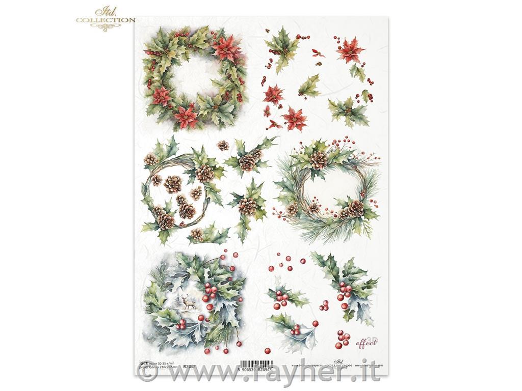 Decoupage papir, rižev A4, Božični venčki
