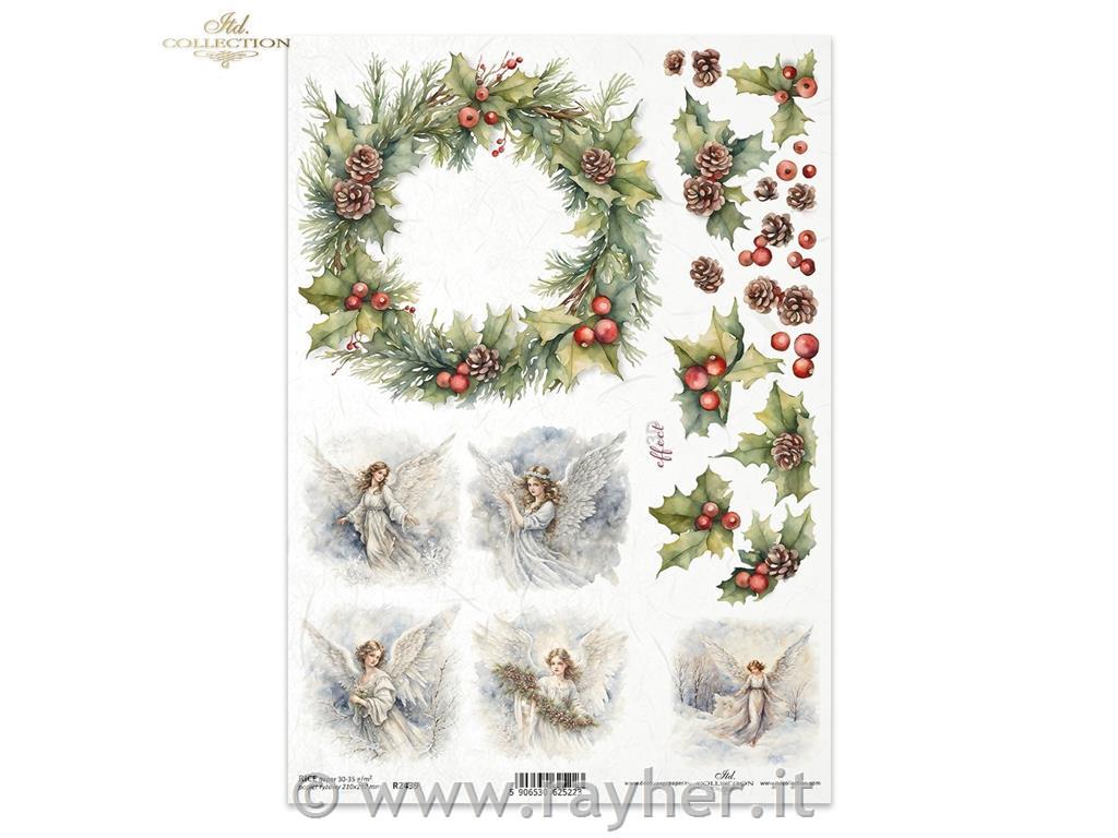 CARTA DI RISO PER DECOUPAGE A4, GHIRLANDA E ANGELI